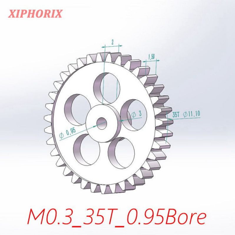 Picture of Module 0.3 35 teeth plastic  gear,  interference fit 1.0mm shaft