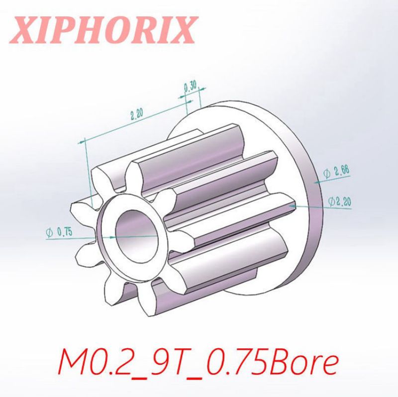 Picture of Module 0.2 9 teeth plastic pinion, fit 0.8mm shaft of motor