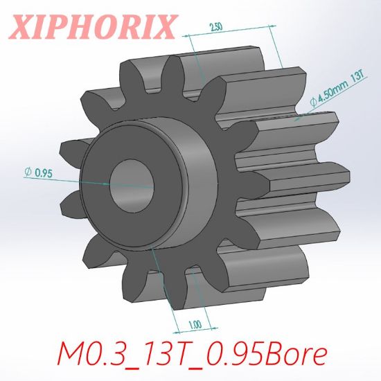 Picture of Module 0.3 13 Teeth Plastic Pinion, Interference Fit 1.0mm Shaft